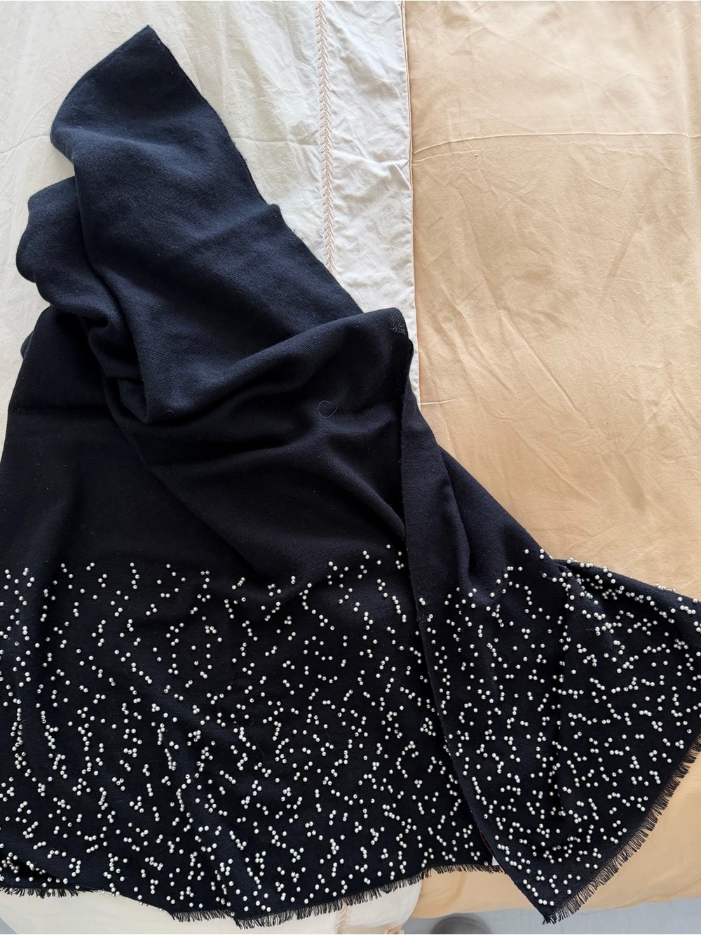 Valentino Black Cashmere Shawl with Pearl Embelishments